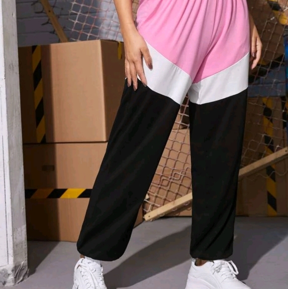 color block black and pink sweat pants large - Picture 4 of 6